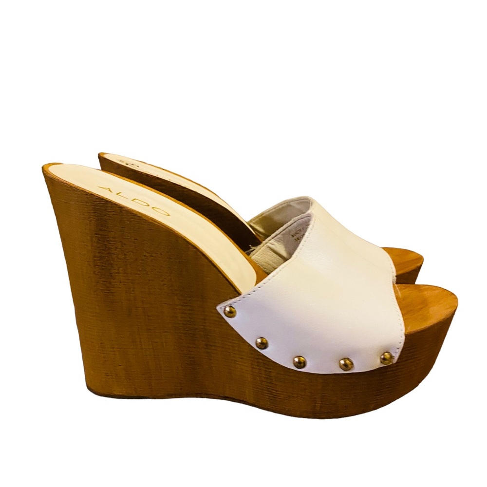 ALDO Wooden Platform Heel White Wedges leather